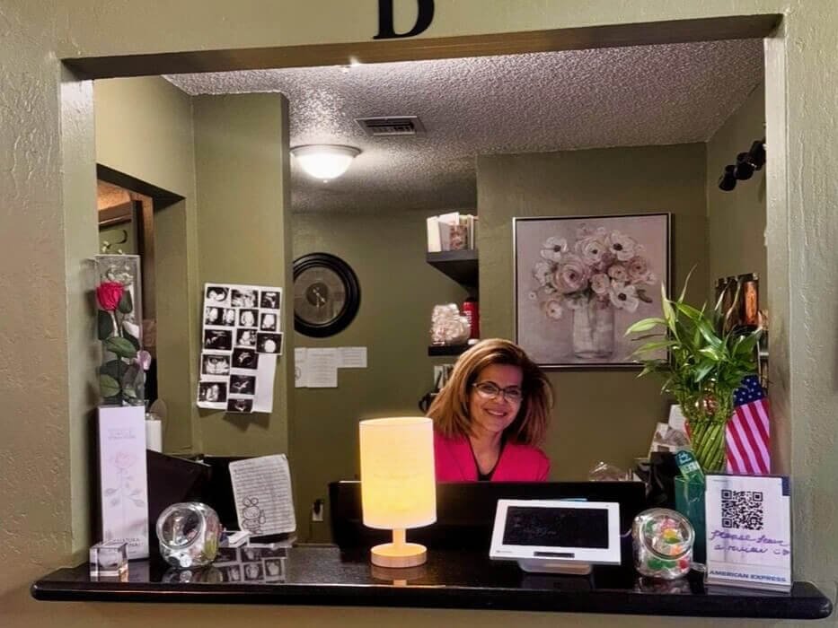 Image of Kamelia Zadeh in the reception area at Baby's First Glance 3D,4D,5D(HD) Ultrasound Studio in San Jose CA